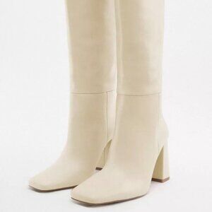 Zara Size 8 Ecru White Knee High Heeled Boots